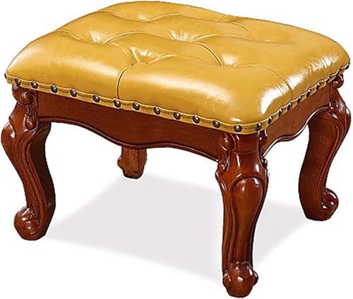 DGDHHSFJDJ Fußhocker aus Massivholz, Ottomane aus Leder, Geschnitzte gepolsterte Fußstütze im Vintage-Stil für Wohnzimmer und Eingangsbereich DGDHHSFJDJ Fußhocker aus Massivholz, Ottomane aus Leder, Geschnitzte gepolsterte Fußstütze im Vintage-Stil für Wohnzimmer und Eingangsbereich von DGDHHSFJDJ
