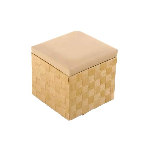 DGDHHSFJDJ Fußhocker aus gewebtem Massivholz mit Stauraum – gepolsterter quadratischer Hocker für Wohnzimmer und Schlafzimmer – kreative Aufbewahrungsbox für den Flur von DGDHHSFJDJ