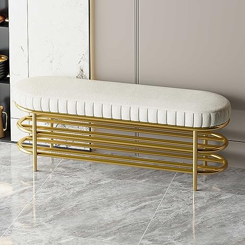 DGDHHSFJDJ Goldfarbene Schuhbank aus Metall mit Stauraum, 2-lagiges Eingangsregal, schmaler Flursitz für das Wohnzimmer, stilvoller Schuhhalter mit bequemer Sitzgelegenheit von DGDHHSFJDJ