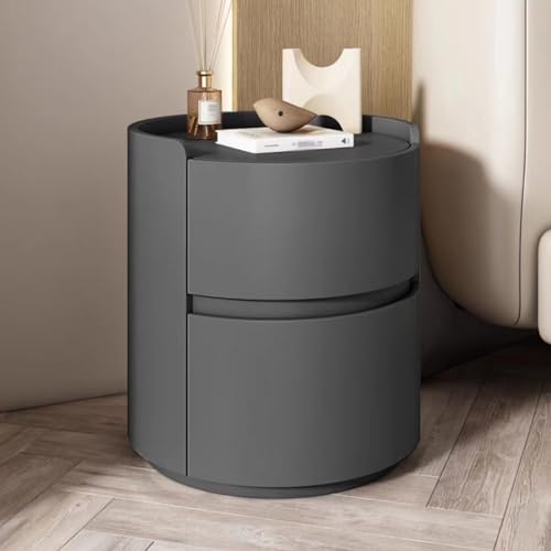 DGDHHSFJDJ Grauer runder Nachttisch aus Holz mit Schublade und Regal, stilvolle Aufbewahrungslösung für Band-Wohnzimmer von DGDHHSFJDJ
