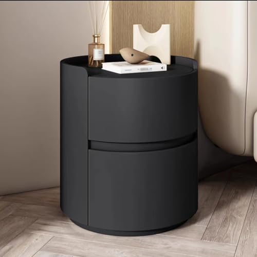 DGDHHSFJDJ Grauer runder Nachttisch aus Holz mit Schublade und Regal, stilvolle Aufbewahrungslösung für Band-Wohnzimmer von DGDHHSFJDJ