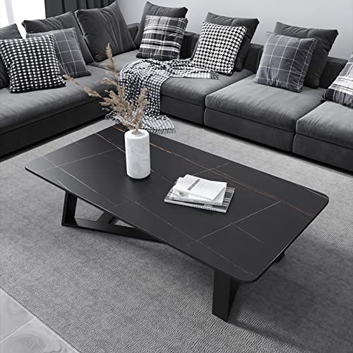 DGDHHSFJDJ Moderner, rechteckiger Couchtisch (78,7 cm) – Platte aus Sinterstein mit schwarzem Stahlrahmen. Stilvolles Herzstück für Wohnzimmer. Stabiles Design mit gekreuzten Beinen von DGDHHSFJDJ