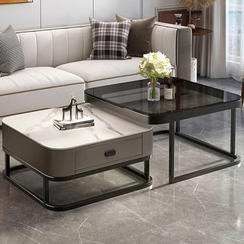 DGDHHSFJDJ Moderner Couchtisch aus Marmor, 2er-Set – Stilvoller Beistelltisch aus Glas mit Edelstahlrahmen für Wohnzimmer, Schlafzimmer, Büro, Nachttisch-Dekor von DGDHHSFJDJ
