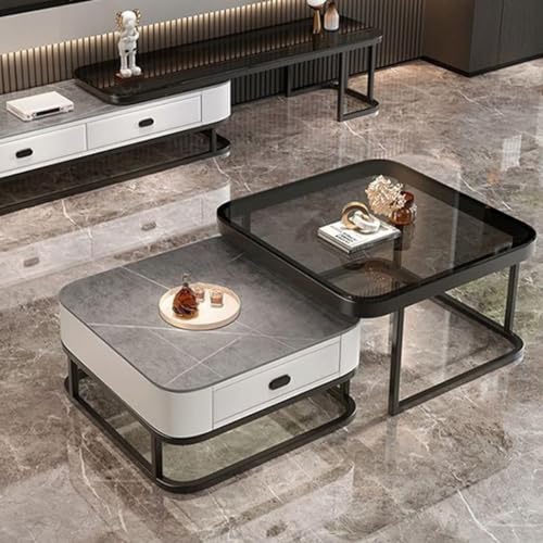 DGDHHSFJDJ Moderner Couchtisch aus Marmor, 2er-Set – Stilvoller Beistelltisch aus Glas mit Edelstahlrahmen für Wohnzimmer, Schlafzimmer, Büro, Nachttisch-Dekor von DGDHHSFJDJ