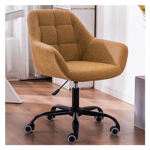 DGDHHSFJDJ Moderner drehbarer Computerstuhl, Bürostuhl aus Leder mit Armlehnen, geeignet für den Schminktisch im Schlafzimmer/Braun / 77-85cm von DGDHHSFJDJ