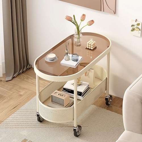 DGDHHSFJDJ Moderner ovaler Couchtisch – Glasplatte mit Stauraum und Rollen. Vielseitig einsetzbar für Wohnzimmer, Büro oder Wohnung. Einfach zu montieren von DGDHHSFJDJ