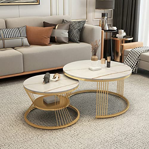 DGDHHSFJDJ Modernes, rundes Couchtisch-Set mit 2 Stück – stilvolle Akzent-Beistelltische mit Ablagefläche, stapelbarem Design, gesinterter Steinplatte und Metallrahmen für kleine Wohnzimmer DGDHHSFJDJ Modernes, rundes Couchtisch-Set mit 2 Stück – stilvolle Akzent-Beistelltische mit Ablagefläche, stapelbarem Design, gesinterter Steinplatte und Metallrahmen für kleine Wohnzimmer von DGDHHSFJDJ