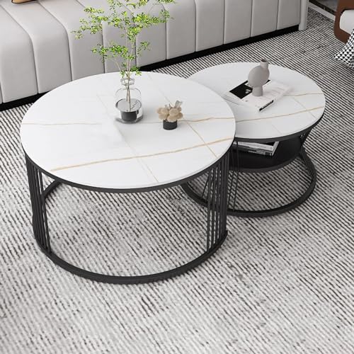 DGDHHSFJDJ Modernes rundes Couchtisch-Set zum Ineinanderstapeln – 2 stilvolle stapelbare Beistelltische mit Ablagefläche, Metallrahmen und Schieferplatte für kleine Räume, Wohnzimmerdekor DGDHHSFJDJ Modernes rundes Couchtisch-Set zum Ineinanderstapeln – 2 stilvolle stapelbare Beistelltische mit Ablagefläche, Metallrahmen und Schieferplatte für kleine Räume, Wohnzimmerdekor von DGDHHSFJDJ