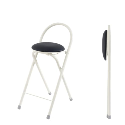 DGDHHSFJDJ Runder, klappbarer Barhocker mit Rückenlehne – Tragbarer, gepolsterter Frühstückshocker, Tragkraft 120 kg für Küche und Garten, Sitzhöhe 61 cm von DGDHHSFJDJ