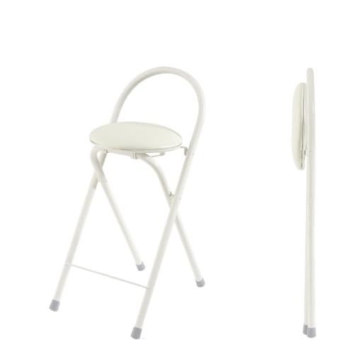 DGDHHSFJDJ Runder, klappbarer Barhocker mit Rückenlehne – Tragbarer, gepolsterter Frühstückshocker, Tragkraft 120 kg für Küche und Garten, Sitzhöhe 61 cm von DGDHHSFJDJ