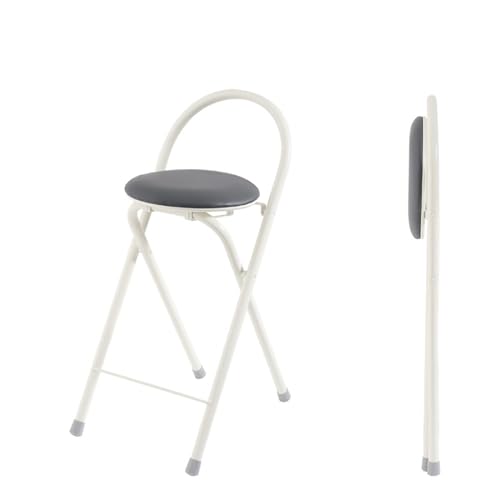 DGDHHSFJDJ Runder, klappbarer Barhocker mit Rückenlehne – Tragbarer, gepolsterter Frühstückshocker, Tragkraft 120 kg für Küche und Garten, Sitzhöhe 61 cm von DGDHHSFJDJ