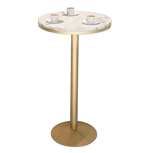 DGDHHSFJDJ Runder Bartisch mit Marmorplatte – Weißes Bistro-ESS- und Cocktail-Gedeck, Kneipentisch in Thekenhöhe für die Frühstücksecke, das Café oder kleine Räume von DGDHHSFJDJ