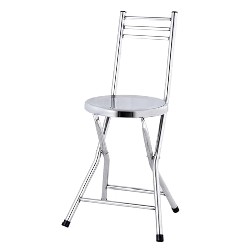 DGDHHSFJDJ Runder Klapphocker aus Edelstahl mit Rückenlehne – Barhocker für Erwachsene im Freien, Tragkraft 100 kg, für Küche und Garten, Sitzhöhe 45 cm von DGDHHSFJDJ