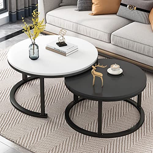 DGDHHSFJDJ Satztisch-Couchtisch, 2er-Set – runde, stapelbare Beistelltische mit glatter Platte aus gehärtetem Glas, stilvoller Metallfuß, perfekt für Wohnzimmer und Heimdekoration von DGDHHSFJDJ