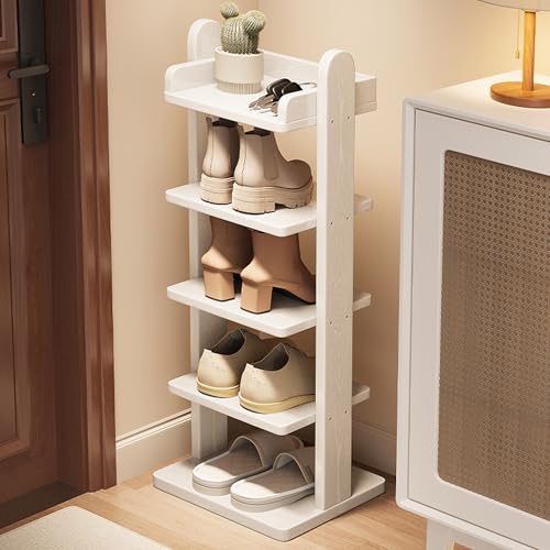 DGDHHSFJDJ Schmaler Schuhschrank mit abgerundeten S, dicken Säulen, mehrfarbiges Schuhregal aus Holz für Eingangsbereiche und schmale Räume (Walnuss, 20,5 x 46,5 Zoll) – stilvolle Aufbewahrungslösung von DGDHHSFJDJ