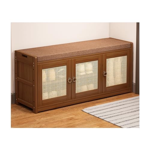 DGDHHSFJDJ Schuhregal-Aufbewahrungsbank aus Holz mit 2-türigem Schrank, Eingangsbank mit Kissen, für Flur, Wohnzimmer, Badezimmer, Garage, Schlafzimmer DGDHHSFJDJ Schuhregal-Aufbewahrungsbank aus Holz mit 2-türigem Schrank, Eingangsbank mit Kissen, für Flur, Wohnzimmer, Badezimmer, Garage, Schlafzimmer von DGDHHSFJDJ