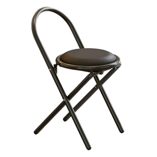 DGDHHSFJDJ Schwarzer, gepolsterter, klappbarer Barhocker mit Rückenlehne aus PU-Leder – rundes Sitzkissen für Schlafzimmer, Wohnzimmer und Schminktische, tragbares Design, Höhe 47 cm DGDHHSFJDJ Schwarzer, gepolsterter, klappbarer Barhocker mit Rückenlehne aus PU-Leder – rundes Sitzkissen für Schlafzimmer, Wohnzimmer und Schminktische, tragbares Design, Höhe 47 cm von DGDHHSFJDJ