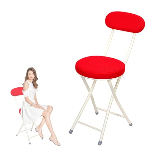 DGDHHSFJDJ Tragbarer, Faltbarer Barhocker (19 Zoll) mit bequemer Rückenlehne, stoffgepolstertem Klappstuhl, rutschfesten Füßen und Fußstütze für zu Hause von DGDHHSFJDJ