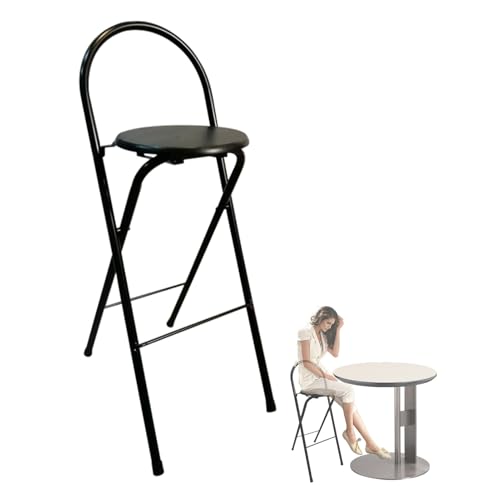DGDHHSFJDJ Tragbarer, Faltbarer Hocker in Thekenhöhe (24/30 Zoll), runder Sitz, Klappstuhl mit Rückenlehne und 120 kg Tragkraft für Küche, Erwachsene, Bar von DGDHHSFJDJ