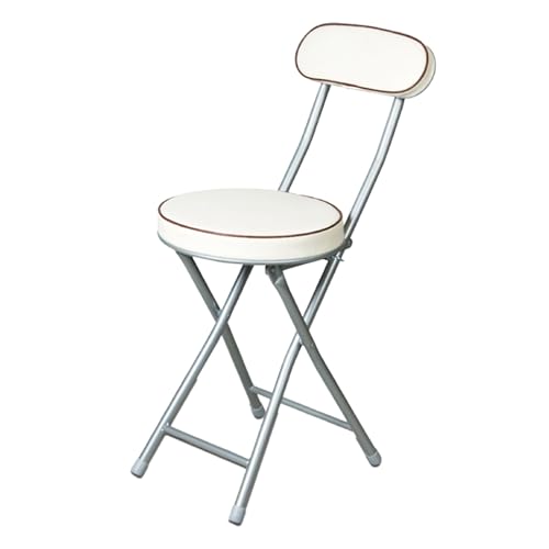 DGDHHSFJDJ Tragbarer, gepolsterter, klappbarer Barhocker aus weißem PU-Leder mit Rückenlehne – Frühstückshocker, Tragkraft 150 kg für Küche und Garten, Sitzhöhe 47 cm von DGDHHSFJDJ