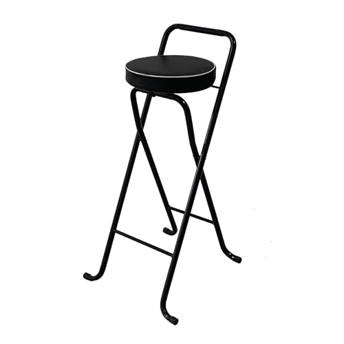 DGDHHSFJDJ Tragbarer, gepolsterter, zusammenklappbarer Barhocker mit Rückenlehne in Schwarz – Hochstuhl für Erwachsene, Küchen und Gärten, langlebiges Design, Sitzhöhe 81 cm von DGDHHSFJDJ
