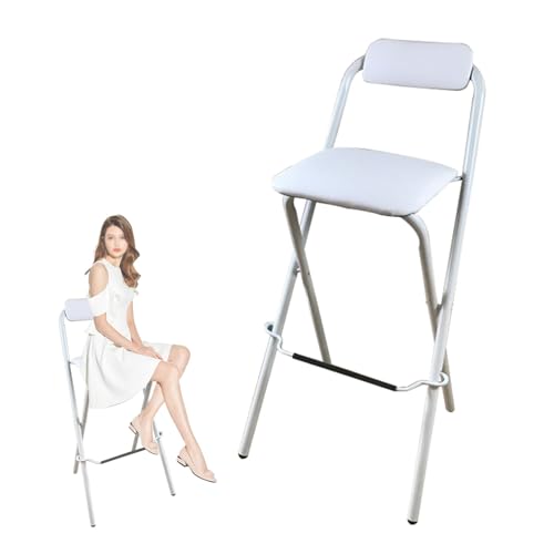 DGDHHSFJDJ Tragbarer, gepolsterter Klapphocker für Erwachsene (71 cm) mit Einer Tragkraft von 120 kg, 76 cm hoher, Faltbarer Küchenstuhl mit bequemer Rückenlehne von DGDHHSFJDJ