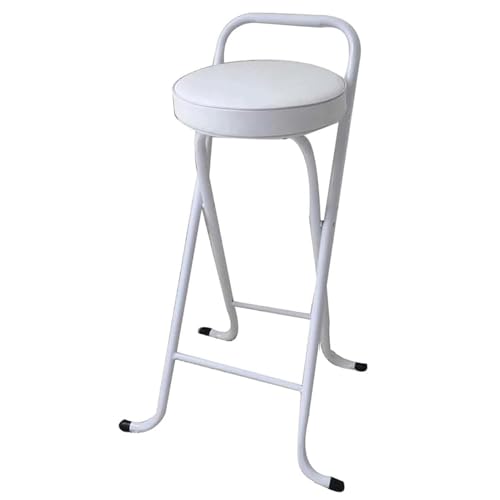 DGDHHSFJDJ Tragbarer, zusammenklappbarer Barhocker mit weißem Rahmen und Lederkissen – Barhocker für den Innenbereich für Küchen, Sitzhöhe 75 cm von DGDHHSFJDJ