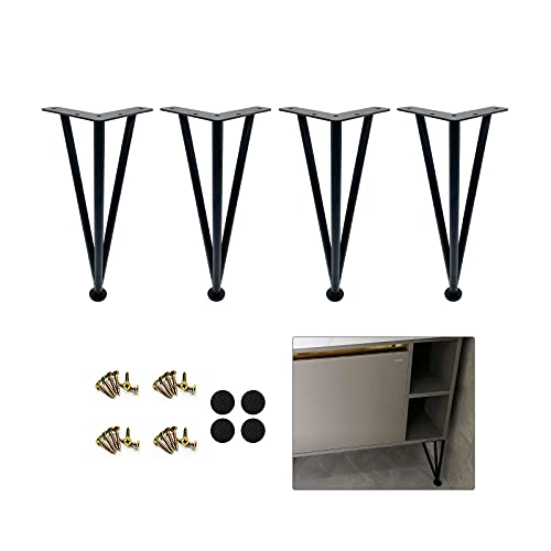 DGDHHSFJDJ Verstellbare, robuste Haarnadel-Möbelbeine – 35 cm/14 Zoll Schwarze Tischbeine aus Metall für DIY-Schränke, Schreibtische, Frisiertische und Badezimmer mit Bodenschonern von DGDHHSFJDJ