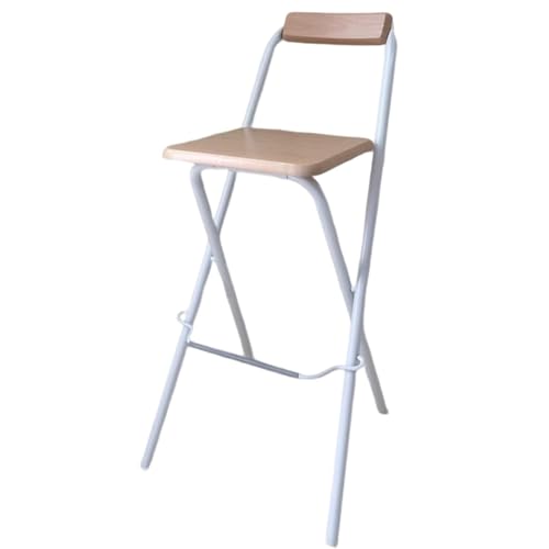 DGDHHSFJDJ Weißer klappbarer Barhocker aus Holz mit Rückenlehne – 76 cm hoher Stuhl, Metall-Thekenhocker für Camping und Küche, Robustes Design von DGDHHSFJDJ