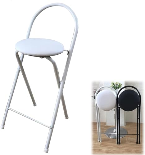 DGDHHSFJDJ Weißer klappbarer Barhocker mit Rückenlehne und Fußstütze – zusammenklappbarer gepolsterter Stuhl in Thekenhöhe für Wohnküchen, 1 Sitzfläche 55 cm von DGDHHSFJDJ