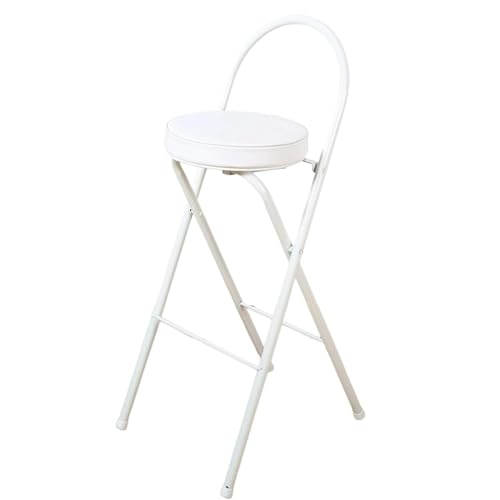 DGDHHSFJDJ Weißer tragbarer runder, gepolsterter, klappbarer Barhocker mit Rückenlehne – Hoher Frühstückshocker für Erwachsene, Küchen, Sitzhöhe 65 cm von DGDHHSFJDJ
