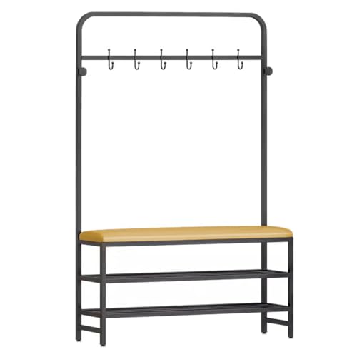 Garderobenständer für den Eingangsbereich mit Aufbewahrungsbank und Garderobenständer. Freistehender Schuhständer mit Sitz aus PU-Leder. Metallrahmenhaken zur Aufbewahrung und Verschönerung von DGDHHSFJDJ