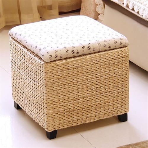 Handgewebter Fußhocker aus Korbgeflecht mit Aufbewahrungshocker – rechteckige Aufbewahrungsbox und Schuhtruhe für den Innenbereich – stilvolle Akzentmöbel aus natürlichem Rattan für die Inne von DGDHHSFJDJ