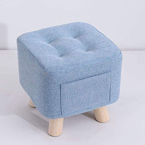 Quadratischer Fußhocker aus Stoff mit Aufbewahrungstasche, blau, verbesserte Version, 4 Fuß niedriger Hocker aus Massivholz, Ottomane, Pouf für Wohnzimmer, Schlafzimmer, Eingangsbereich, kle von DGDHHSFJDJ
