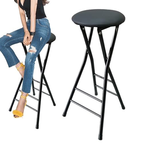 Robuster, rückenfreier, zusammenklappbarer, hoher Barhocker mit Fußstütze, zusammenklappbarer, gepolsterter, runder Hocker für die Frühstücksbar in der Küche, 136 kg Tragkraft, Schwarz, 70 c Robuster, rückenfreier, zusammenklappbarer, hoher Barhocker mit Fußstütze, zusammenklappbarer, gepolsterter, runder Hocker für die Frühstücksbar in der Küche, 136 kg Tragkraft, Schwarz, 70 c von DGDHHSFJDJ