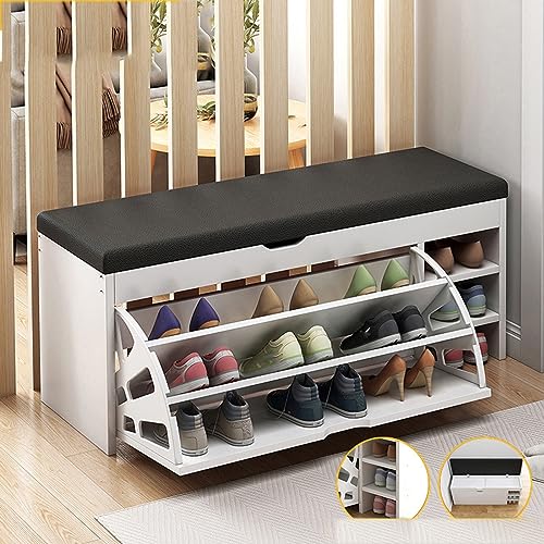 Weißer Schuhschrank für den Eingangsbereich mit Ablagefach oben, freistehender Schuhschrank aus Holz mit versteckter Schublade und offenen Regalen für Flur, Wohnzimmer, Wohnungsaufbewahrung Weißer Schuhschrank für den Eingangsbereich mit Ablagefach oben, freistehender Schuhschrank aus Holz mit versteckter Schublade und offenen Regalen für Flur, Wohnzimmer, Wohnungsaufbewahrung von DGDHHSFJDJ