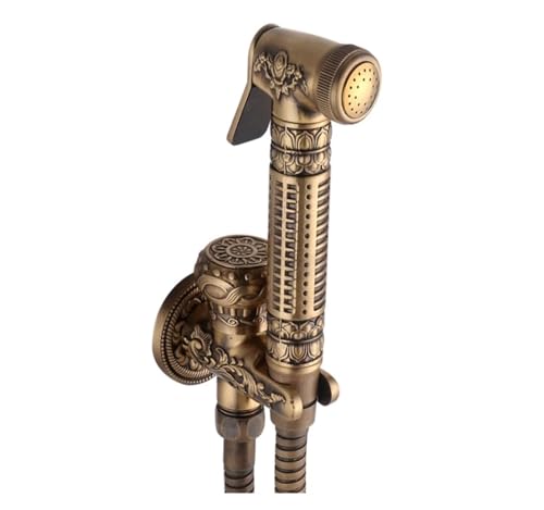 1 Stück europäischer Toiletten-Spritzpistolen-Wasserhahn aus antikem Gold und Kupfer + 1,5 m Schlauch + Eckventil-Wasserhahn-Show-Kopf (Color : B) von DGFGMAATU