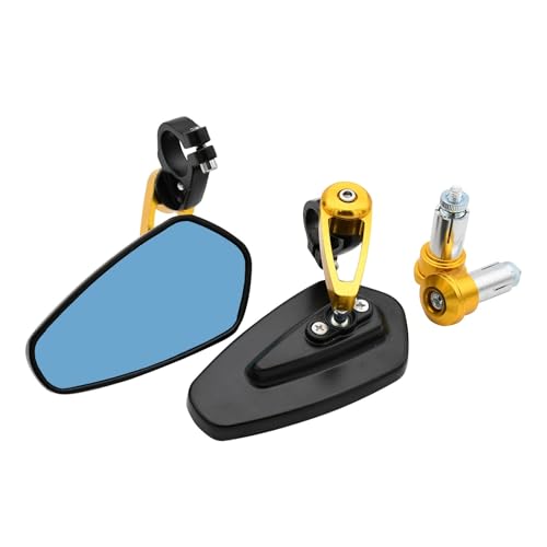 DGHBNP Motorrad-Seitenspiegel Motorrad Spiegel Set 7/8 Zoll 22 mm CNC-Spiegel, universeller Blauer Glas-Scooter-Lenkerspiegel, passend für Sur-Ron SurRon Light Bee S & X(Gold) von DGHBNP