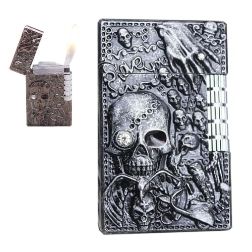DGHGJHVING Butan-Jet-Feuerzeug mit Schleifscheibe, Jet-Fackel, Totenkopf, Retro (Bronze) von DGHGJHVING