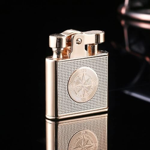DGHGJHVING Tragbare Petroleum-Kupferfeuerzeuge, Benzinfeuerzeuge, Retro Vintage Softfeuer Feuerzeuge, Nachfüllbar, Gold von DGHGJHVING
