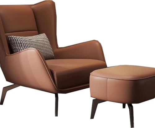 DGHNBMGNG Einzelsofastuhl, Wohnzimmerstuhl Aus Kunstleder, Lazy Chair, Lesesessel Mit Fußhocker, Geeignet for Die Dekoration des Schlafzimmer-Wohnzimmers(Brown) von DGHNBMGNG