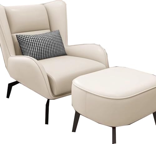 DGHNBMGNG Einzelsofastuhl, Wohnzimmerstuhl Aus Kunstleder, Lazy Chair, Lesesessel Mit Fußhocker, Geeignet for Die Dekoration des Schlafzimmer-Wohnzimmers(White) von DGHNBMGNG