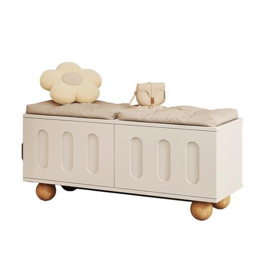 DGHNBMGNG Flur-Schuhbank mit Aufbewahrungsfunktion, Modernes gepolstertes Schuhregal, Multifunktionsbank for kleine Räume, Geeignet for Flur und Schlafzimmer(White1,Large) von DGHNBMGNG