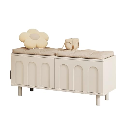 DGHNBMGNG Flur-Schuhbank mit Aufbewahrungsfunktion, Modernes gepolstertes Schuhregal, Multifunktionsbank for kleine Räume, Geeignet for Flur und Schlafzimmer(White2,Small) von DGHNBMGNG