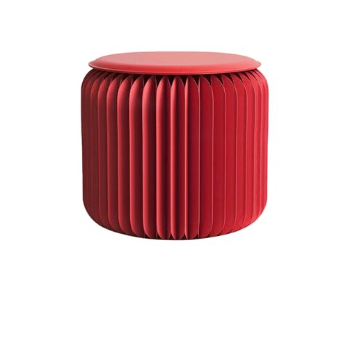 DGHNBMGNG Heimdekoration, modernes Design, tragbarer, Faltbarer Akkordeonhocker aus Kraftpapier, multifunktionaler, runder Freizeithocker aus Kraftpapier, Beistelltisch aus Kraftpapier.(Red,X-Small) von DGHNBMGNG