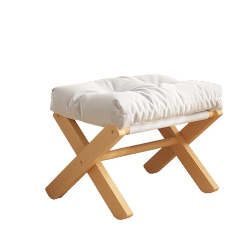 DGHNBMGNG Klappbarer Fußhocker aus Holz mit Kissen, Wechselschuhe, geeignet for Wohnzimmer, Eingang, Schlafzimmer(White) von DGHNBMGNG