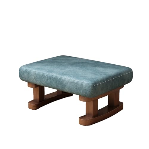 DGHNBMGNG Kleiner rechteckiger Fußhocker aus Stoff aus Holz mit Holzbeinen und rutschfesten Kissen, moderner Tritthocker, geeignet for Sofa, Schreibtisch, Büro, Wohnzimmer,(Blue1) von DGHNBMGNG