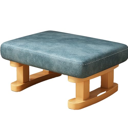 DGHNBMGNG Kleiner rechteckiger Fußhocker aus Stoff aus Holz mit Holzbeinen und rutschfesten Kissen, moderner Tritthocker, geeignet for Sofa, Schreibtisch, Büro, Wohnzimmer,(Blue2) von DGHNBMGNG