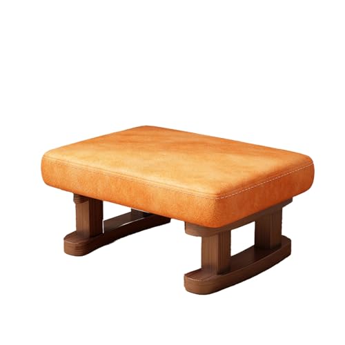 DGHNBMGNG Kleiner rechteckiger Fußhocker aus Stoff aus Holz mit Holzbeinen und rutschfesten Kissen, moderner Tritthocker, geeignet for Sofa, Schreibtisch, Büro, Wohnzimmer,(Orange) von DGHNBMGNG
