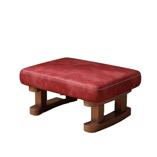DGHNBMGNG Kleiner rechteckiger Fußhocker aus Stoff aus Holz mit Holzbeinen und rutschfesten Kissen, moderner Tritthocker, geeignet for Sofa, Schreibtisch, Büro, Wohnzimmer,(Red) von DGHNBMGNG